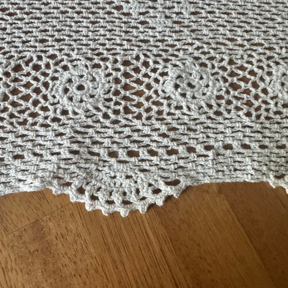 Pair Crochet Cotton Valances 10x56 Scallops Medallions Cottage Country Farmhouse